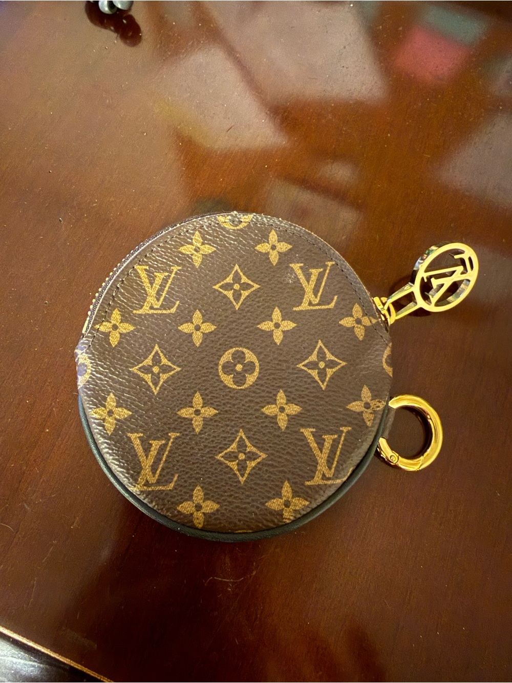 Louis Vuitton Monogram Round Coin Pouch with Gold Hardware